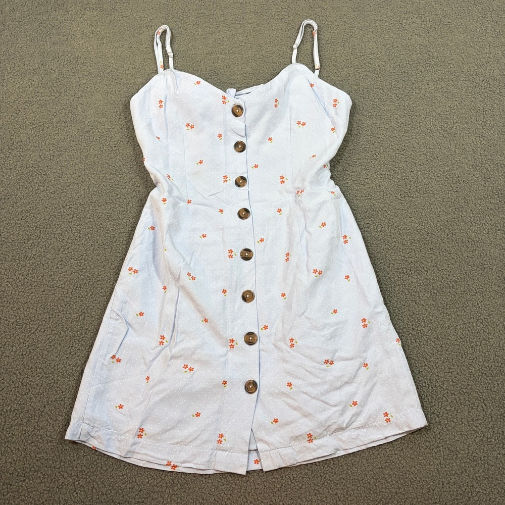 Wild Fable Mini Dress Womens Small Blue Floral Button Front Tie Back Sundress